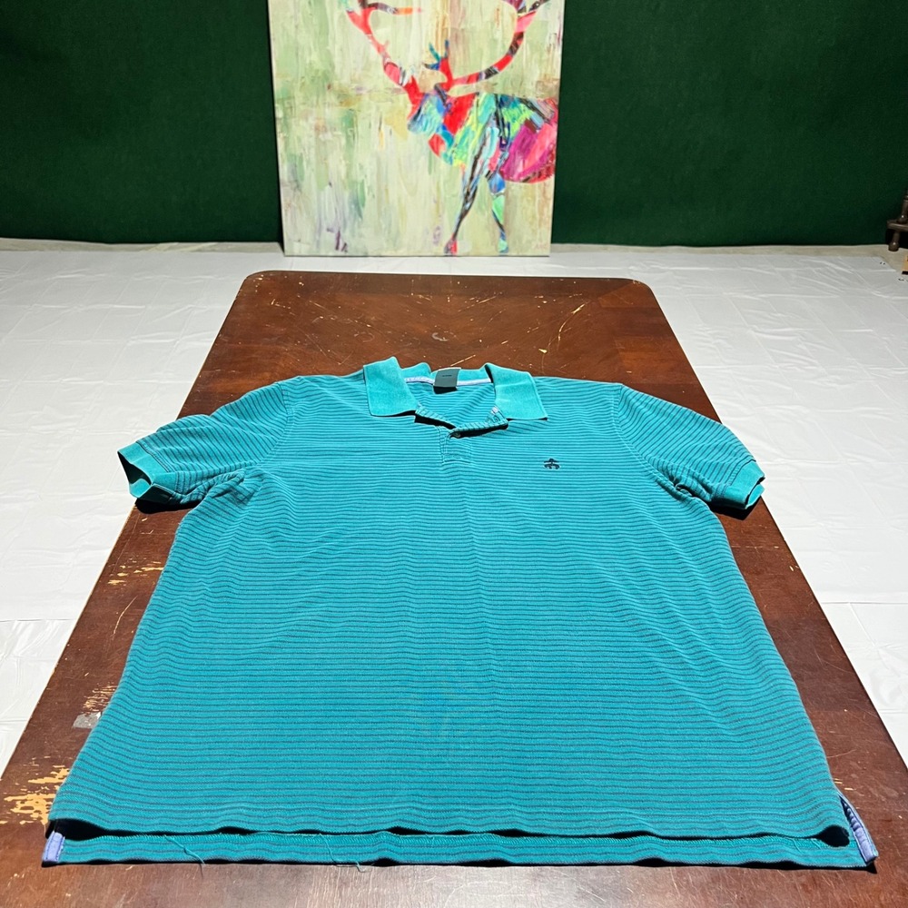 Brooks Brothers Performance Polo Mens XXL Slim Fit Teal Navy Stripe Cotton Shirt - Picture 10 of 10